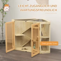 PawHut Hamsterkooi, 4-Laags Ontwerp, met Voederstation, Wip, Loopplank, Hutjes, 115 x 69,5 x 79 cm, Hout(m-5)