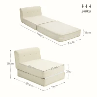 HOMCOM Vloersofa, Opvouwbare Logeermatras, Lichtgewicht, Corduroy Bekleding, 73x100x60 cm, Crèmewit(m-3)