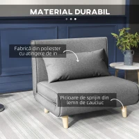 HOMCOM Fotoliu Pat 3 în 1 cu Spătar Reglabil pe 6 Nivele și Pernă, Canapea Pat Pliant, 94x78x80 cm, Gri(m-5)