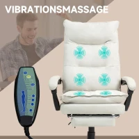 Vinsetto Massage-Bureaustoel, Werkstoel met Massagefunctie, Hoogteverstelbare Ergonomische Draaistoel, Nylon, Crèmewit(m-7)