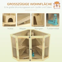PawHut Hamsterkooi, 4-Laags Ontwerp, met Voederstation, Wip, Loopplank, Hutjes, 115 x 69,5 x 79 cm, Hout(m-4)