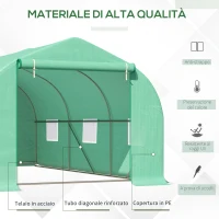 Outsunny Serra per Orto a Tunnel 4.5x3x2m con Tetto Spiovente in PE e Tubi d'Acciaio Verde Scuro(m-4)