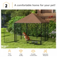 PawHut Outdoor Dog Kennel Puppy Play Pen with Canopy Garden Playpen Fence Crate Enclosure Cage Rotating Bowl 141 x 141 x 151 cm(m-4)