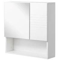 kleankin Bathroom Mirror Cabinet Wall-Mounted Storage w/ Double Door Adjustable Shelf - White(m-11)