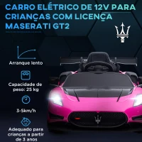 AIYAPLAY Carro Elétrico para Crianças Carro Maserati GT2 12V  com Controlo Remoto Faróis LED Buzina E Música  115x60x45 cm(m-4)