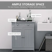 kleankin 75x60cm Freestanding Bathroom Storage Cabinet Unit w/ 2 Drawers Cupboard Adjustable Shelf Metal Handles Traditional Style Grey(m-4)