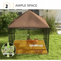 PawHut Outdoor Dog Kennel Puppy Play Pen with Canopy Garden Playpen Fence Crate Enclosure Cage Rotating Bowl 141 x 141 x 151 cm(m-8)