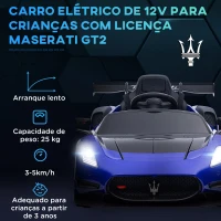 AIYAPLAY Carro Elétrico para Crianças Carro Maserati GT2 12V  com Controlo Remoto Faróis LED Buzina E Música  115x60x45 cm(m-4)