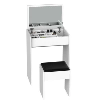 HOMCOM Dressing Table with Mirror and Stool, Vanity Makeup Table with Flip Up Mirror, Vanity Desk with Storage Unit and Padded Seat, White(m-11)