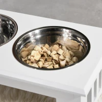 PawHut Boluri Ridicate pentru Câini, Suport pentru Boluri cu 2 Boluri din Oțel pentru Mâncare și Apă, 58,4x30,5x25,4 cm, Alb(m-7)