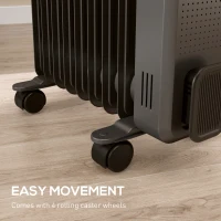 HOMCOM 2000W Oil Filled Radiator, 9 Fin, Portable Electric Heater with 3 Heat Settings, Safety Cut-Off and Wheels, Grey(m-8)