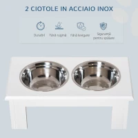 PawHut Boluri Ridicate pentru Câini, Suport pentru Boluri cu 2 Boluri din Oțel pentru Mâncare și Apă, 58,4x30,5x25,4 cm, Alb(m-5)