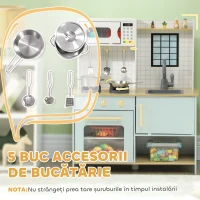 AIYAPLAY Bucătărie pentru Copii 3+ Ani, Bucătărie Jucărie din Oțel Inoxidabil, Lemn și PP, 72x33x85,2 cm, Albastru(m-5)