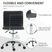 HOMCOM Scaun Ergonomic de Birou din Piele Ecologică cu Înălțime Reglabilă, Șezut Rotativ și 5 Rotile, 48x52x90 cm, Negru(m-6)
