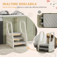 AIYAPLAY Turnuleț pentru Copii 2-5 Ani cu 3 Trepte Reglabile și Tălpi Antiderapante, 43x42x65,5 cm, Gri(m-4)