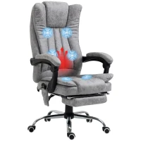 HOMCOM Ergonomische bureaustoel comfortabele grote massage met verwarmingsfunctie ligfunctie voetensteun thuis grijs(m-11)
