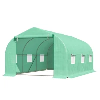 Outsunny Serra per Orto a Tunnel 4.5x3x2m con Tetto Spiovente in PE e Tubi d'Acciaio Verde Scuro(m-11)
