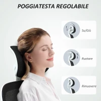 HOMCOM Sedia da Ufficio Girevole con Poggiatesta e Altezza Regolabili, Braccioli Ribaltabili e Inclinazione, Nero(m-6)