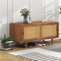 Ensemble Meuble à Chaussures et Buffet de Rangement en Bois avec Portes en Cannage, Style Vintage Bohème pour Entrée ou Salon(m-7)