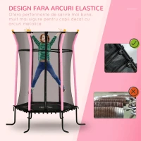 HOMCOM Trambulină Elastică pentru Copii 3-10 Ani cu Intrare cu Fermoar și Bare Căptușite, Ø163,5x190 cm, Roz(m-4)