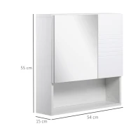 kleankin Bathroom Mirror Cabinet Wall-Mounted Storage w/ Double Door Adjustable Shelf - White(m-3)