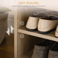 HOMCOM Bancă pentru Pantofi cu 3 Compartimente, Spațiu Ascuns și Șezut din Piele PU, 80x30x43 cm, Lemn Natural(m-7)