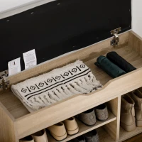 HOMCOM Bancă pentru Pantofi cu 3 Compartimente, Spațiu Ascuns și Șezut din Piele PU, 80x30x43 cm, Lemn Natural(m-8)