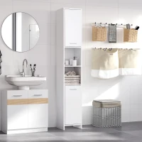HOMCOM Bathroom Floor Storage Cabinet Slim Tallboy w/ Door Cupboard & Shelves For Living Room, Bedroom, Hallway White(m-2)