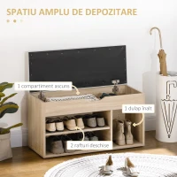 HOMCOM Bancă pentru Pantofi cu 3 Compartimente, Spațiu Ascuns și Șezut din Piele PU, 80x30x43 cm, Lemn Natural(m-5)