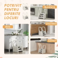 AIYAPLAY Turnuleț pentru Copii 2-5 Ani cu 3 Trepte Reglabile și Tălpi Antiderapante, 43x42x65,5 cm, Gri(m-7)
