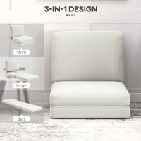 HOMCOM Opvouwbare Vloerstoel met Kussens, Omvormbare Gepolsterde Sofa, Woonkamer, Gastenkamer, Kantoor, 75 x 268 x 18 cm, Crèmewit(m-4)