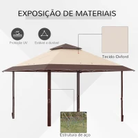 Outsunny Tenda Dobrável 3,85x3,85 m Tenda de Jardim com Telhado Duplo Altura Ajustável para Festas Casamentos Cáqui e Café(m-4)