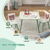 ZONEKIZ Kinderspeelgroep 3-8 Jaar, 1 Tafel & 2 Stoelen, Schattig Dierenmotief, Groen(m-4)