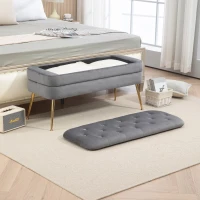 Banc de rangement en velours rembourré, grand espace de rangement, Gris foncé(m-5)