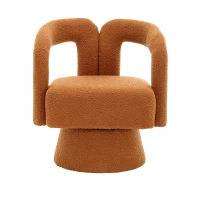 Bequemer drehbarer Bürostuhl mit Bouclé-Stoffbezug, tonnenförmiges Design für Wohnzimmer und Büro, Orange(m-8)