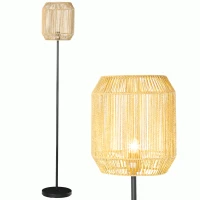 HOMCOM Farmhouse Standing Lamp, Floor Lamps with Hand Woven Rattan Lampshade for Living Room(m-1)