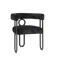 Juego de 2 sillas de comedor de chenilla con respaldo redondo, diseño moderno, Negro(m-11)
