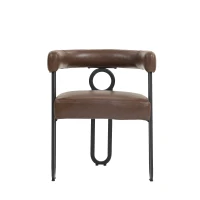 Set aus 2 PU-Leder Esszimmerstuhl mit runder Rückenlehne, Dunkelbraun(m-7)