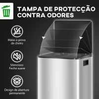 HOMCOM Balde de Lixo de Cozinha com 2 Compartimentos 2x30L Pedal Fechamento Suave e Cubo Amovível  Prata(m-6)