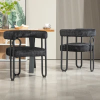 Juego de 2 sillas de comedor de chenilla con respaldo redondo, diseño moderno, Negro(m-2)