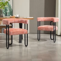 Set aus 2 Chenille Esszimmerstuhl mit runder Rückenlehne,für Esszimmer Wohnzimmer Büro, Rosa(m-2)