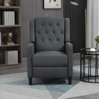 HOMCOM Wingback Recliner Chair for Home Theater, Button Tufted Microfibre Cloth Reclining Armchair with Leg Rest, Deep Grey(m-8)