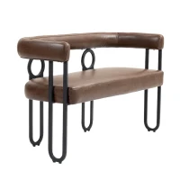 Divanetto con schienale arrotondato in pelle PU, design moderno, Marrone scuro(m-7)