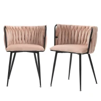 Ensemble de chaises de salle à manger modernes et luxueuses en velours, pour salle à manger, salon et chambre à coucher (lot de 2), Rose(m-2)