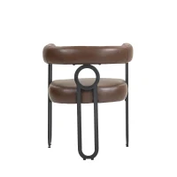 Set aus 2 PU-Leder Esszimmerstuhl mit runder Rückenlehne, Dunkelbraun(m-9)