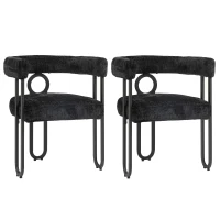 Juego de 2 sillas de comedor de chenilla con respaldo redondo, diseño moderno, Negro(m-1)