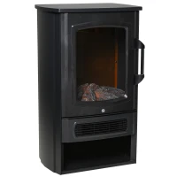 HOMCOM Elektrokamin mit Heizung, elektrischer Kamin mit LED Flammeneffekt, 1000 W/2000 W Dekokamin mit Thermostat, elektrisch Kaminfeuer Kaminofen, Schwarz(m-11)