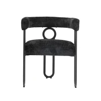 Juego de 2 sillas de comedor de chenilla con respaldo redondo, diseño moderno, Negro(m-10)