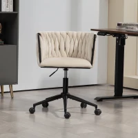 Sedia da Ufficio Morbida in Velluto per Trucco, Poltrona da Soggiorno Girevole ed Ergonomica,Regolabile in Altezza,Beige(m-11)