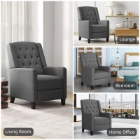 HOMCOM Wingback Recliner Chair for Home Theater, Button Tufted Microfibre Cloth Reclining Armchair with Leg Rest, Deep Grey(m-6)